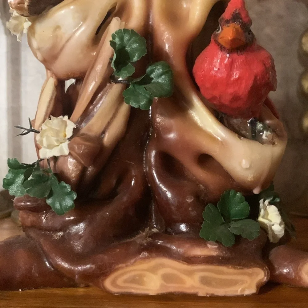 Vintage 1970s Hand Carved Wax Candle Sculpture With Cardinals Holiday Winter - Picture 11 of 17